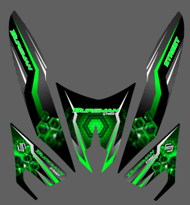 Suzuki Burgman Street Front View Sticker SET: Customized Motorcycle Decals Glossy Laminated