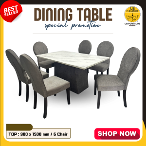 โต๊ะทานข้าว 6 ที่นั่ง ขนาด 900 x 1500 mm