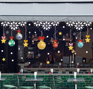 DECAL NOEL – Hít Tĩnh Điện dây rèm hoa tuyết trắng phối trái châu màu sắc