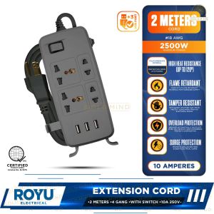 ROYU 2 Gang / 4 Gang /5 Gang / 6 Gang Power Universal Extension Cord with Switches