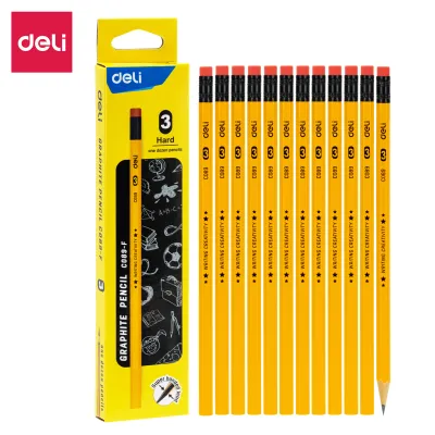 Deli 12Pcs #2 Pencils With Eraser No.1 No.2 No.3 Pencils Original For School Supplies Hexagonal Rod CC089 (Box)