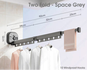 ODOROKU Wall Mounted Retractable Clothes Hanger Aluminium Expandable Laundry Rack Clothes Drying Rack Hanger Heavy Duty and Space Saving Clothes Rack No-punch Folding Wall-Mounted Invisible Clothesline Pole