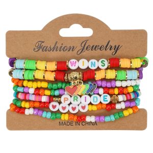 ALICE XU Rainbow Rainbow Bracelet Set Love Heart Ceramic Beaded Bracelets Retro Bohemian Bead Hand Rope Ladies