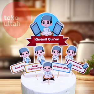 Topper Khotmil Quran untuk Hiasan / Dekorasi Kue / Tumpeng Khatam Alquran bisa Custom Nama