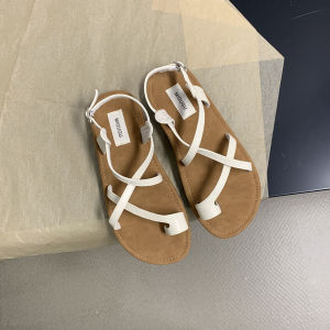 Korean Version of Retro Style Pullover Toe Sandals Womens Summer New Casual One-line Crossover Strap Flat Roman Sandals