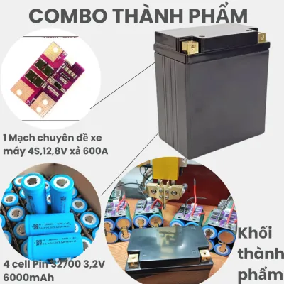 Bộ Acquy xe máy pin lithium pin sắt 32700 4S- 12.8V/14.4V - 6000mAh - Acquy pin sắt trọng lượng nhẹ dung lượng cao