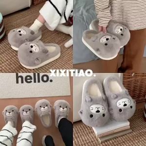 XIXITIAO Indoor Cotton Mop Cute Cartoon Little Sea Lion Comfortable Warm Bedroom Winter Couple Home Student Men and Women ins Cotton slippers