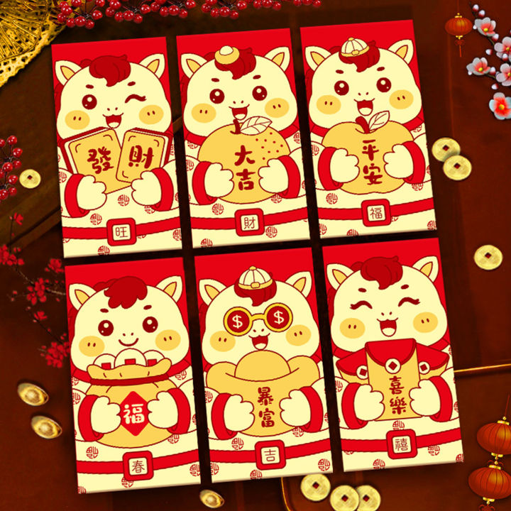 [comebuy88] 6pcs Chinese New Year Red Envelope 2026 Horse Year Red ...
