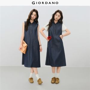 Giordano Women Multi-pocket denim vest midi dress Free Shipping 18466618