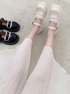 [READY STOCK] French Vintage Small Leather Shoes Women 2022 New Style British White Strap Thick-Soled Mary Jane