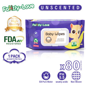 Unscented Baby Wipes 80 Sheets Wet Wipes for Baby Baby Face Wipes Alcohol-Free | Family-Love