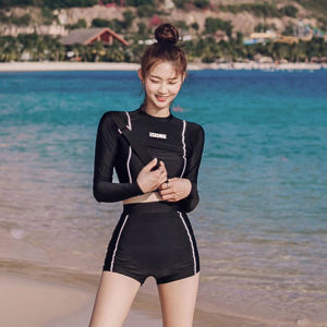 『Ocean Outdoors』 long sleeve swimsuit women swimwear women swimming suit for women 泳衣女装保守 Hot spring Korean version High waisted Swimwear for women Split swimsuit Student New Thin Sunscreen women swimming suit 2 piece