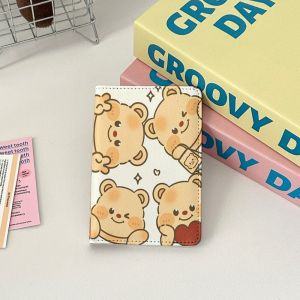 MENGLIANG PU Leather Butter Bear Passport Holder Multi-function Ultra-thin Passport Bag Cartoon Travel Accessories