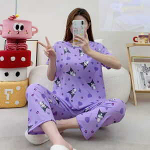 Korean Cotton Spandex printed adult sleepwear pajama Nightwear set