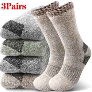 3 Pairs Mens Merino Wool Thermal Knit Crew Socks Winter Brushed Fleece Lined Mid-Calf Sock for Snow Trail Activities Fitness