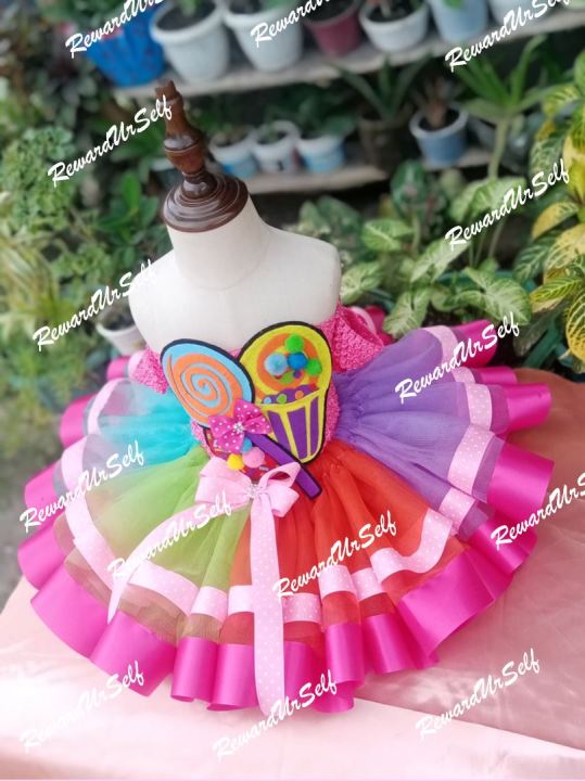 Candyland inspired top skirt tutu dress 1 7 years old available shoes headband available