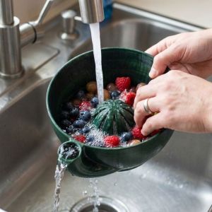 YRUQYS Quick Drain Automatic Fruit Washing Bowl 3D Printed Large Capacity Dynamic Vortex Fruit Cleaning Bowl Vegetable Swirl Rinsing Bowl Central Flow Guide Swirl Berry Washing Drain Bowl Home Kitchen