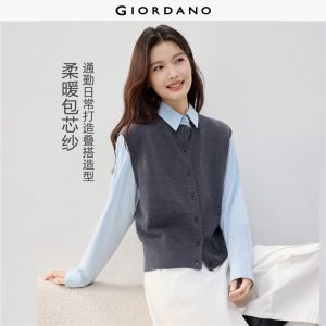 Giordano Women Contrast crewneck cardigan vest Free Shipping 05356708