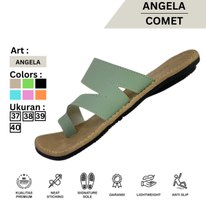 Sandal Flat Wanita Angela Comet Kulit Sintetis Anti Licin Gaya Korea Tali Jempol