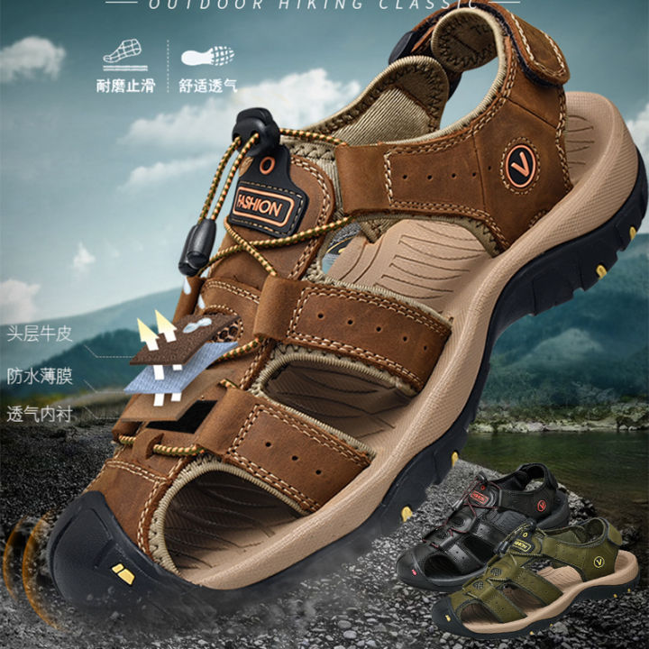 Men Genuine Leather Sandals Summer Outdoor Shoes Leisure Beach High Quality  anti-slip Big Size 39-44 Soft Sandals Lazada PH