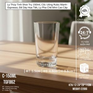 Bộ 6 Ly Thủy Tinh Vát Cạnh 70ml - Cốc Mini Đáy Dày Uống Espresso / Shot Rượu