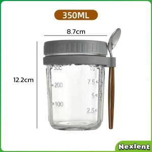 Nexlent 350ml Reusable Overnight Oats Jars With Spoon Airtight Oatmeal Cup Container Breakfast Cups