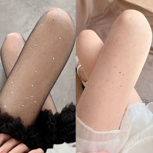 🔥One shoes🔥ถุงน่องกลิตเตอร์เพชรบางเฉียบ ถุงน่องกระชับสัดส่วน ถุงน่องสีขาว ประดับเลื่อมสีเงินเซ็กซี่