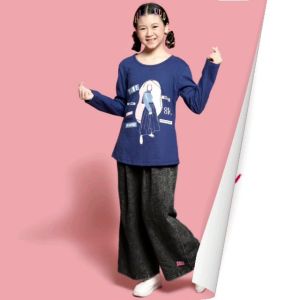 Little pineapple setelan celana kaos kulot jeans zaskia 6-11Y