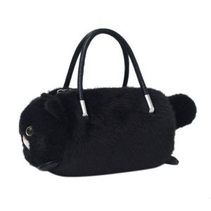 EXCES Small Cute Cat Cross bag Designer Fluffy Fur Simulated Cat Bag New Casual Womens Handbag for Ladies