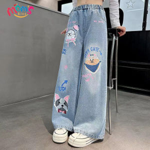Denim Pants for Kids Girls 5-12 Years Old Cute Printed Design Trendy Maong Baggy Loose Pants for Girls