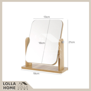 Cermin Meja Kayu Wooden Desk Mirror High-Definition Portable Foldable Dressing Make Up Mirror 360 Degree Swivel Minimalistic Table Mirror Cermin