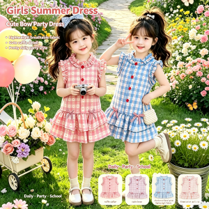 AILEBE Kids Dresses Short Sleeve Summer Dress With Cute Lightweight Breathable Fabric Simple Pretty Design OOTD Pambahay For Baby Girls 0-13 Years Perfect For Daily Parties School