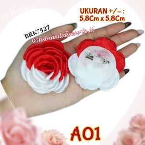 (1PCS) BROS BUNGA MERAH PUTIH HUT RI 17 AGUSTUS / BROS KERMERDEKAAN INDONESIA / BROS DAGU MERAH PUTIH GARDENIA / BROS DADA BUNGA KAIN SATIN / BROS JILBAB / BROS MAWAR FASHION / BUU9348