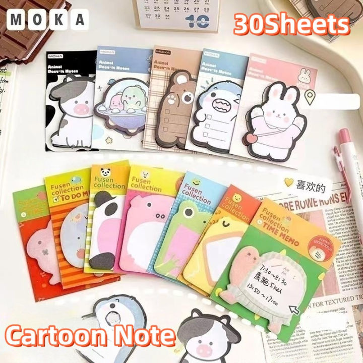 30 sheets Animal Sticky Note Cartoon Tearable Time Record Memo Student ...