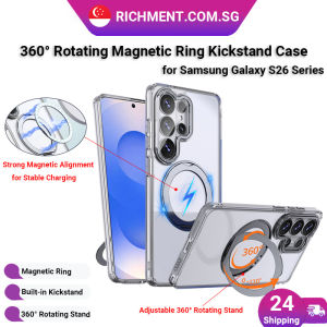 【✅SG Brand】RICHMENT Magnetic Ring Stand Case for Samsung Galaxy S26 Ultra/S26/S26+ 360° Rotating Kickstand Shockproof Air Cushion Corners Anti-Drop Protective Cover Wireless Charging Compatible Magnetic Car Mount Support Slim Hard Back Phone Case
