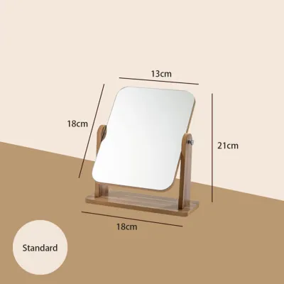 Hoyaa Korean Style Wooden Makeup Mirror with Stand 360 Degree Rotatable HD Glass Desktop Mirror For Bedroom