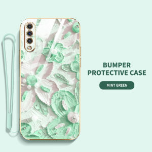 VRQR Phone Case for Samsung Galaxy A50 A50S A30S A70 A70S Painted Oil Painting Style Flowers Flat Electroplated Soft Shell With free lanyard