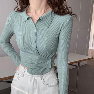 LEONNA  FIXY BLOUSE CROP TOP RIB KNIT WANITA KASUAL KOREAN STYLE