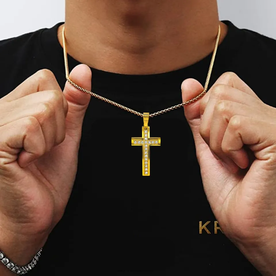 🌟Iced Out Cross Pendant Gold Snake Chain Crucifix Pendant For Men