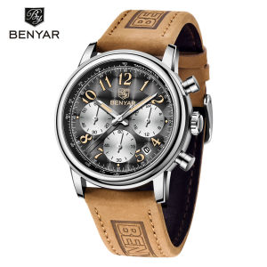 BENYAR Luxury Chronograph Men Watch New Fashion Casual Genuine Leather Waterproof Quartz Watch luminous Wristwatch For Men Calendar BY-5190