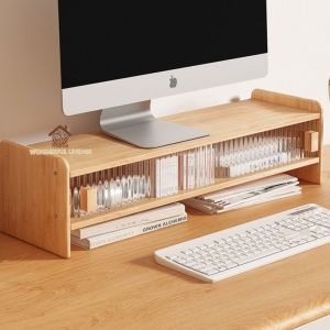 Wonderful Livings ชั้นวางจอคอมพิวเตอร์ตั้งโต๊ะ วางโน๊ตบุ๊ค แบบมีลิ้นชักบานเลื่อนกระจกอะคลีลิค