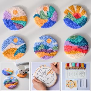 Handmade DIY Moss Coaster Material Set Customizable Moss Rug DIY Eco Friendly Coaste Latch Hooking Craft 3D Coaster Set with Moss Design Crochet Kit for Adults