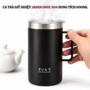 Cốc trà giữ nhiệt Japan Inox 304 dung tích 600m có nắp đậy hàng nhập bãi chưa qua sử dụng