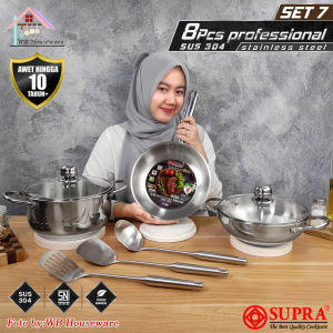 SUPRA New 8pcs panci set professional series stainless SUS304 impact bottom / cookware wajan penggorengan PROF SET 7