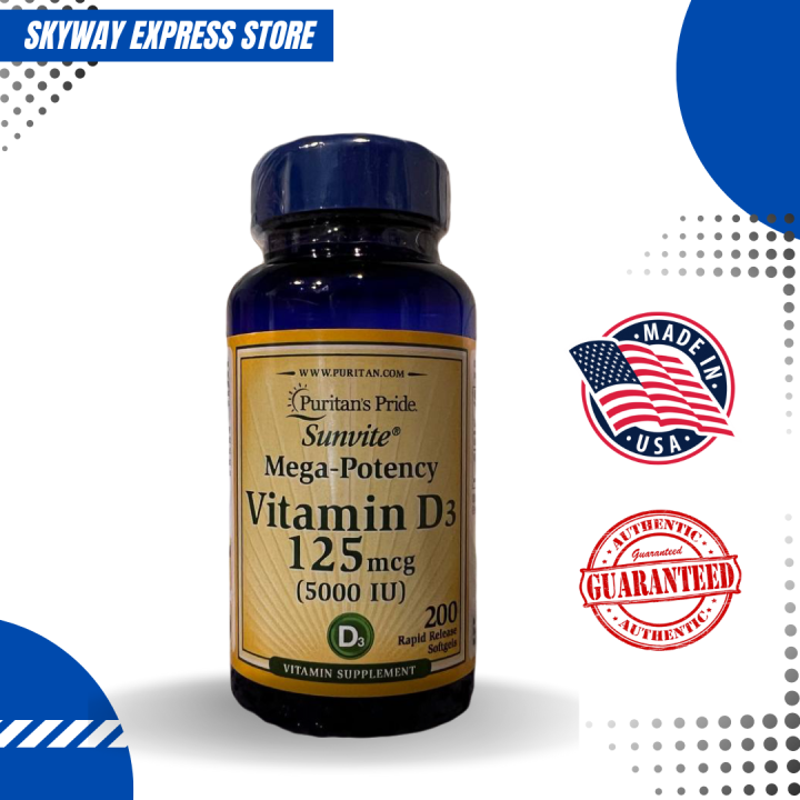 Puritan S Pride Vitamin D3 Mega Potency 5000 Iu 125 Mcg 200 Softgels