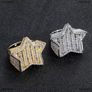 [COD] WEICHENG New Hip Hop Rock Five Star Rings Men Luxury Women Rhinestones Zircon Pentagram Rings Women Wedding Party