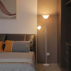 【COD】LED E27 lamp three-color lamp 2 head lampshade bedroom floor lamp