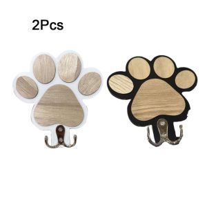 HUYAN 2Pcs Strong Load-bearing Wooden Paw Print Wall Hook Non-slip Decorative Cat Claw Pattern Hook Sturdy Wall Mounted Cat Paw Storage Hooks for Home