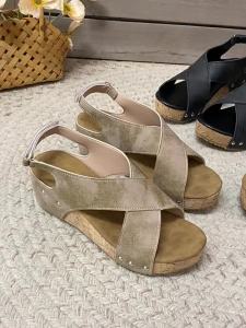 Plus Size Thick-Soled Height-Increasing Sandals For Women New Summer Style With Cross Rivet And External Velcro Design Wedge Heel Sandals