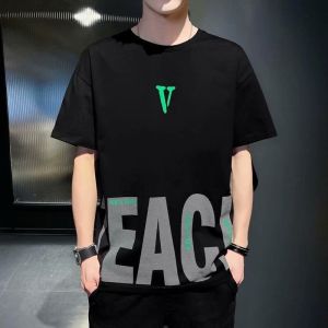 2024 Mens clothing new casual loose thin V letter non-hooded t-shirt youth trend top clothes